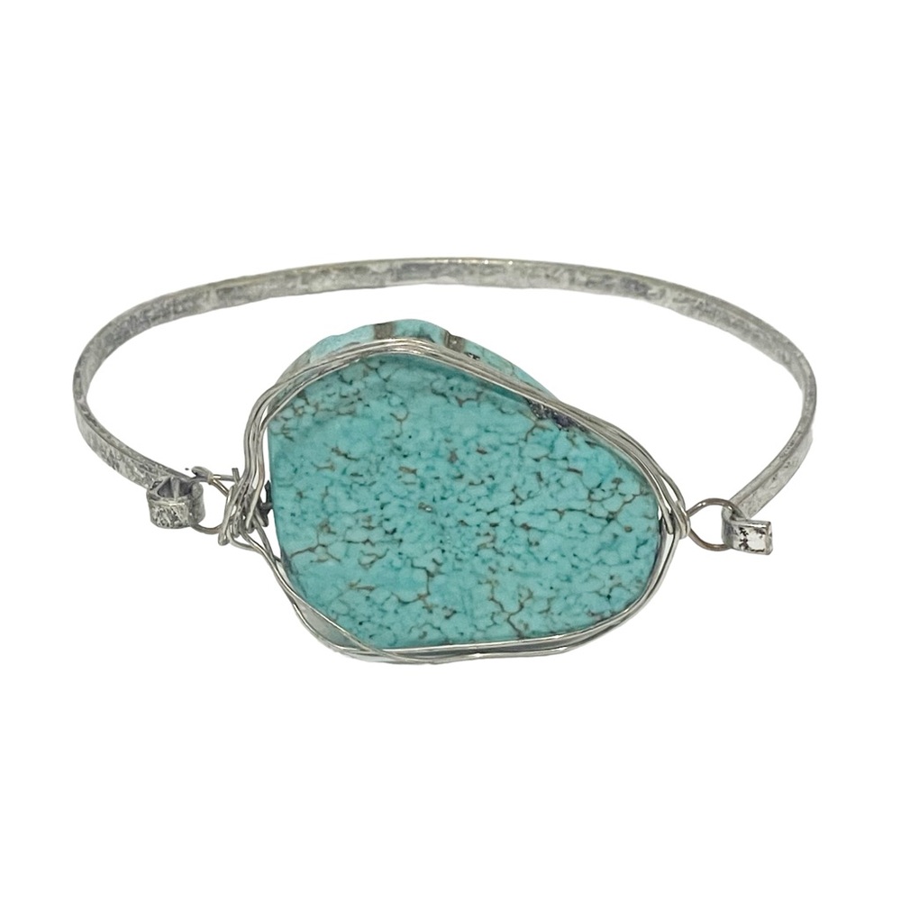 Turquoise Stone Silver‎ Tone Bangle Bracelet Accessory